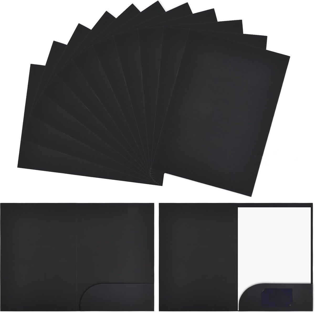 SnelShoppen - Pack van 20 A4 Folders met Compartimenten, Presentatiemap, Documentenhoes, 350 g/m² Karton, Zwart, Voor Kantoor en School