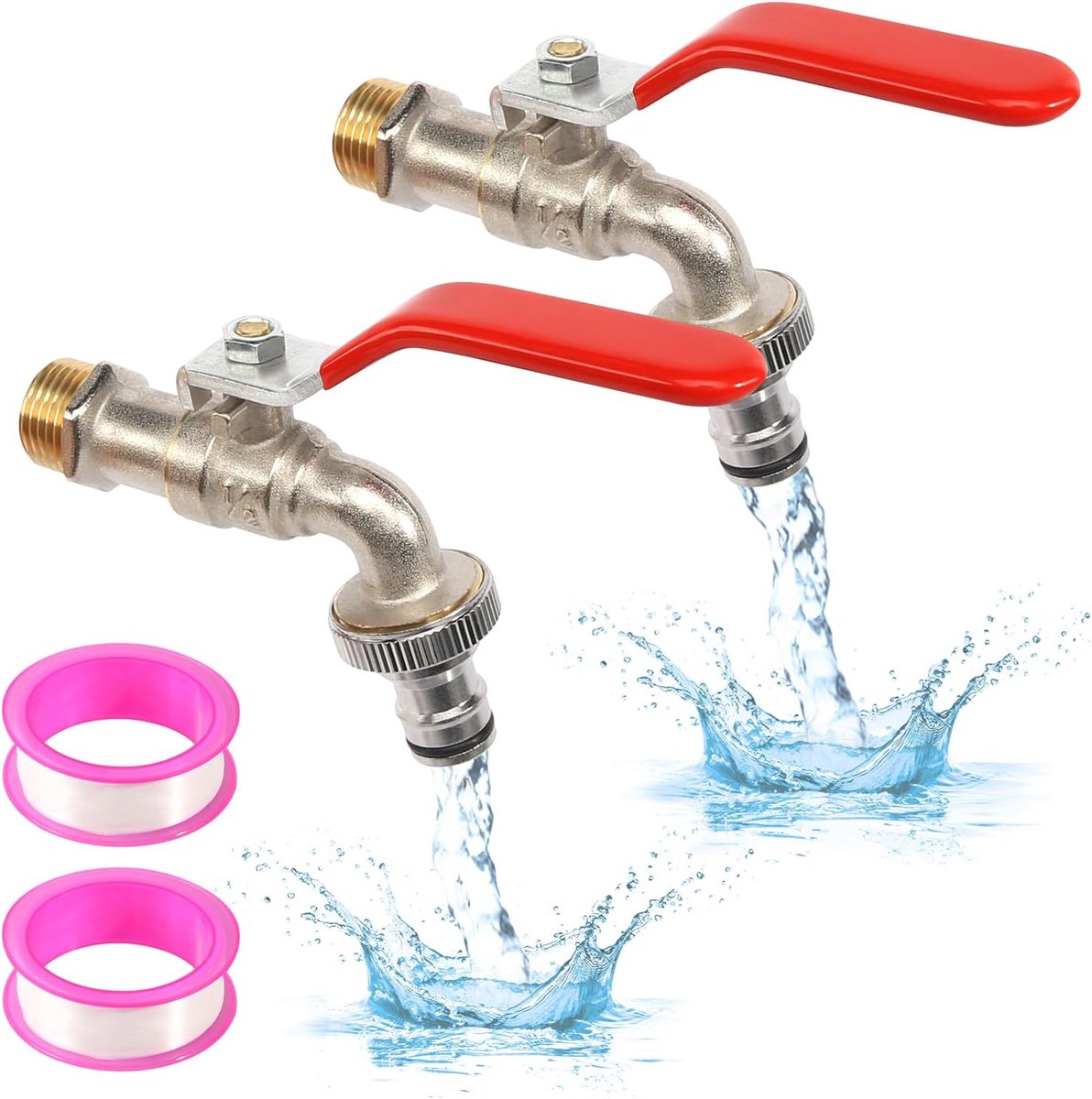 SnelShoppen - 2 Stuks Waterkraan Tuin 1/2 Inch Messing Kogelkraan met Rolafdichtband - Corrosiebestendige Buitenkranen voor Tuin, Wasmachine, Regenton