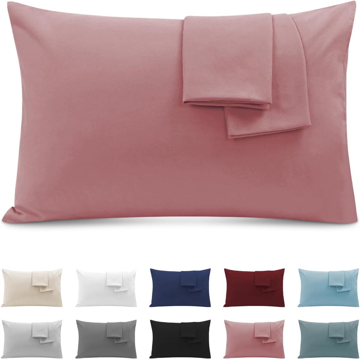 SnelShoppen - Kussenhoezen Set van 2 Voor Tweepersoonsbed 40x70 cm, Donkerroze Microfiber Kussenslopen Met Onzichtbare Rits, Hypoallergeen, Zacht en A