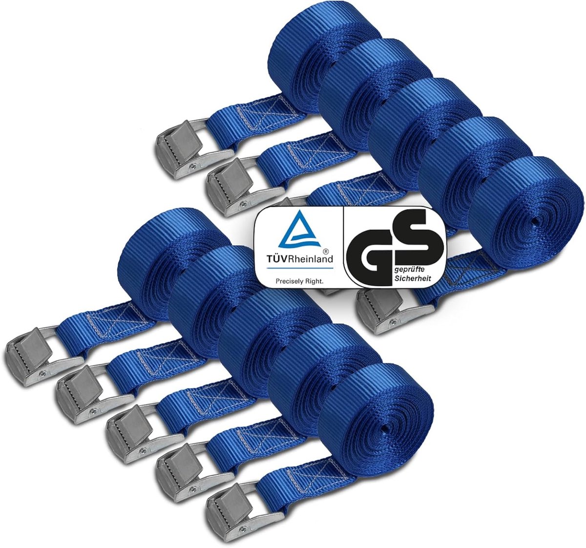 SnelShoppen - Lashing strap met klemgesp - Blauw - 10 stuks 2.5 cm x 4 m - Tot 250 kg belasting - Ideaal voor vervoer, camping en opslag