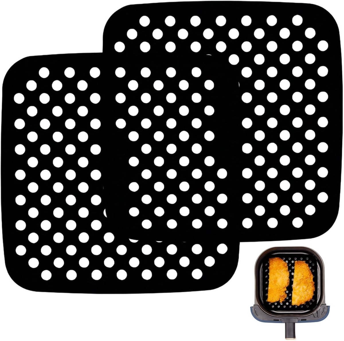 SnelShoppen - 2x Silicone Air Fryer Liners 21.5 cm - Herbruikbare Antiaanbak Mats voor Frituren, Stomen, Bakken - Zwart - Perfect voor Keuken, BBQ, Fe