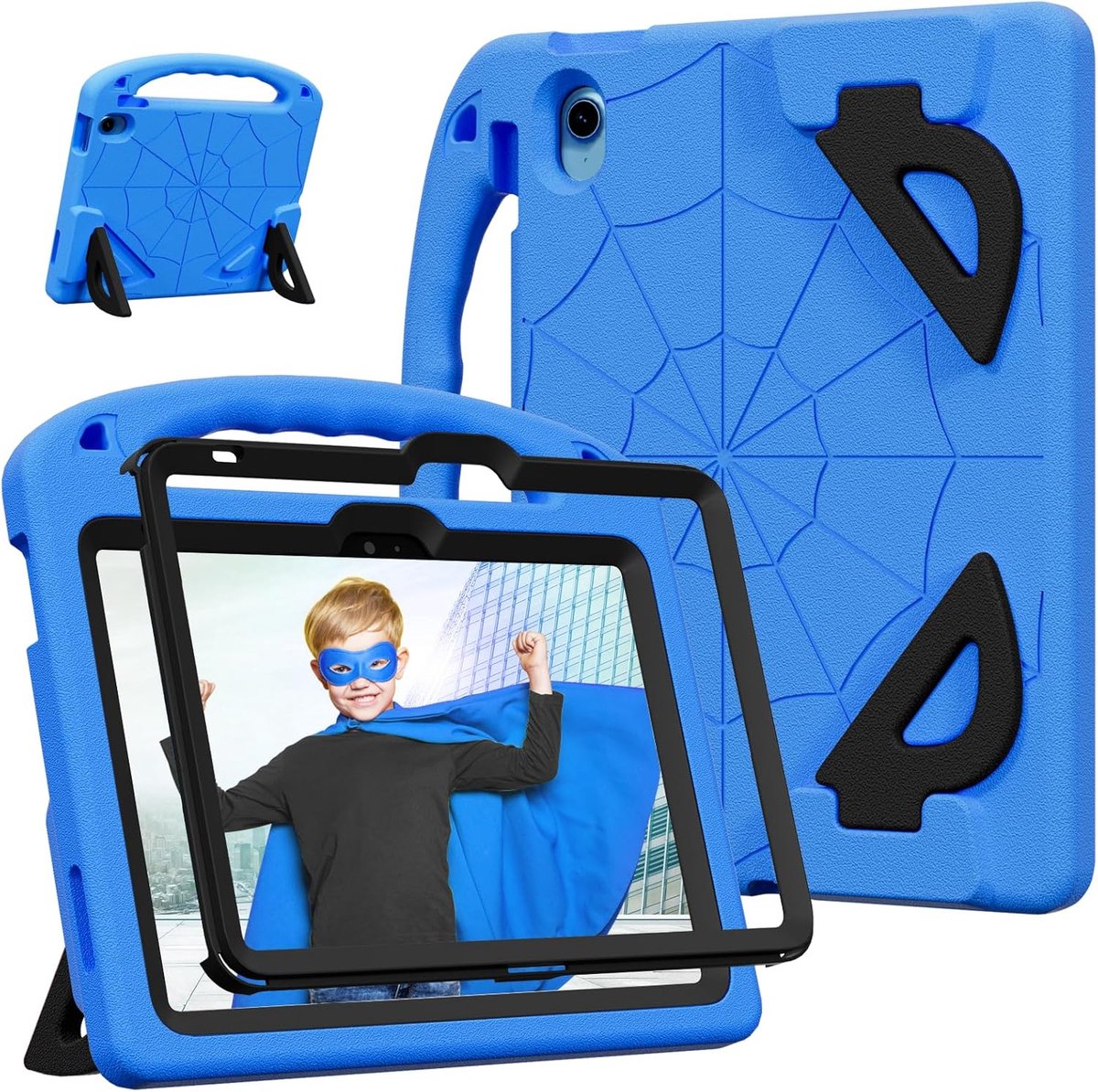 SnelShoppen - Kids Case voor iPad 11e Generatie 2025 / 10e Generatie 2022 - Schokbestendige Hoes met Ingebouwde Schermbeschermer en Standaard - Blauw/