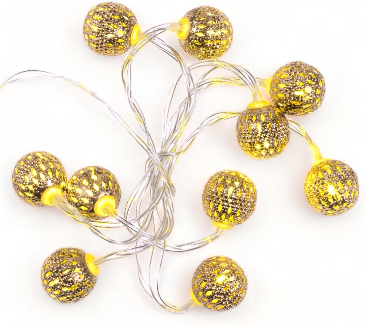 SnelShoppen - LED Fairy Lights met 10 Warm Witte LED's, 1 m Lang, Batterij Aangedreven, Marokkaanse Ballen in Goud, Feestdecoratie voor Bruiloft, Verj