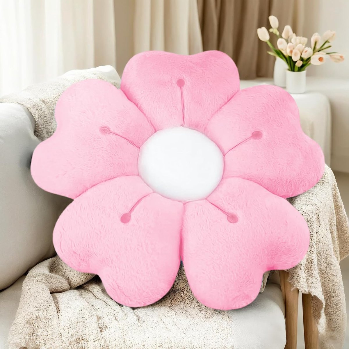 SnelShoppen - Flower Floor Cushion - Pluche Zitzak - Bloemvormige Kussen - 50cm - Roze - Perfect voor Kinderen, Feesten en Tuin