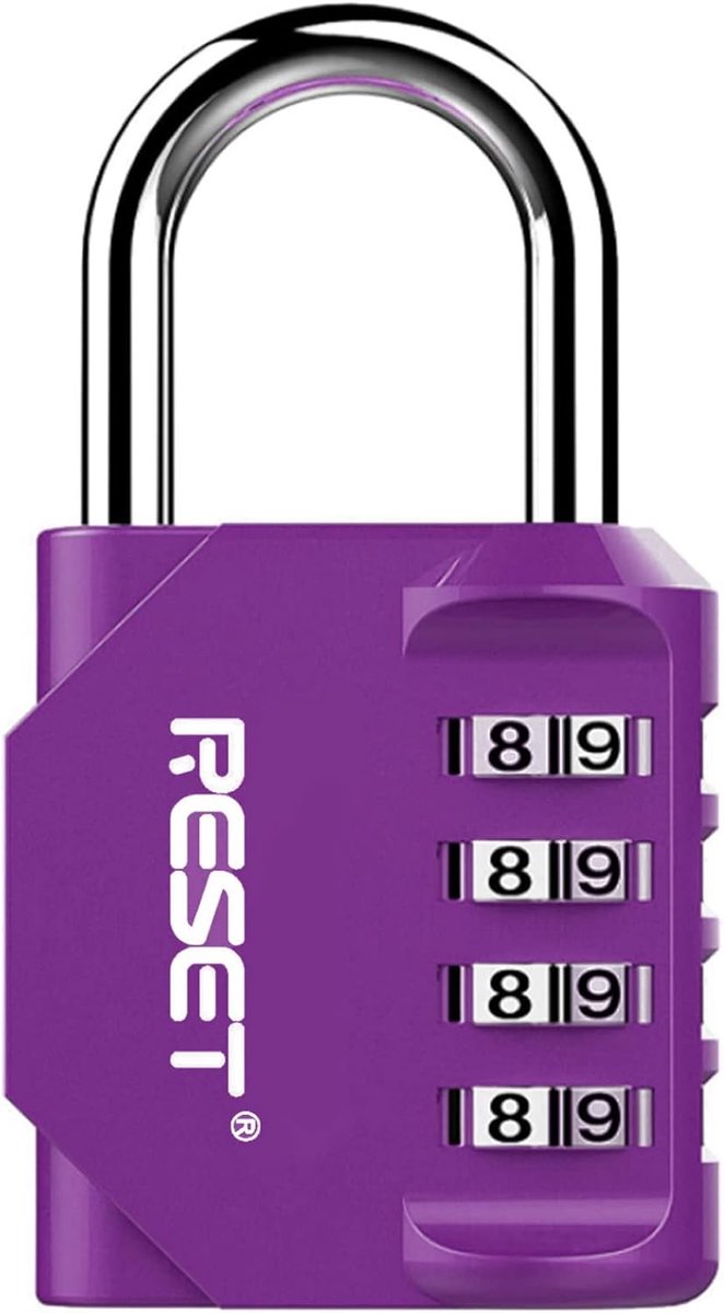 SnelShoppen - RESET 4-Cijferige Combinatieslot, Paars, Veilig en Compact voor School, Gym, Lockers, Tuinhekken, Gereedschapskisten, Koffers, Poorten