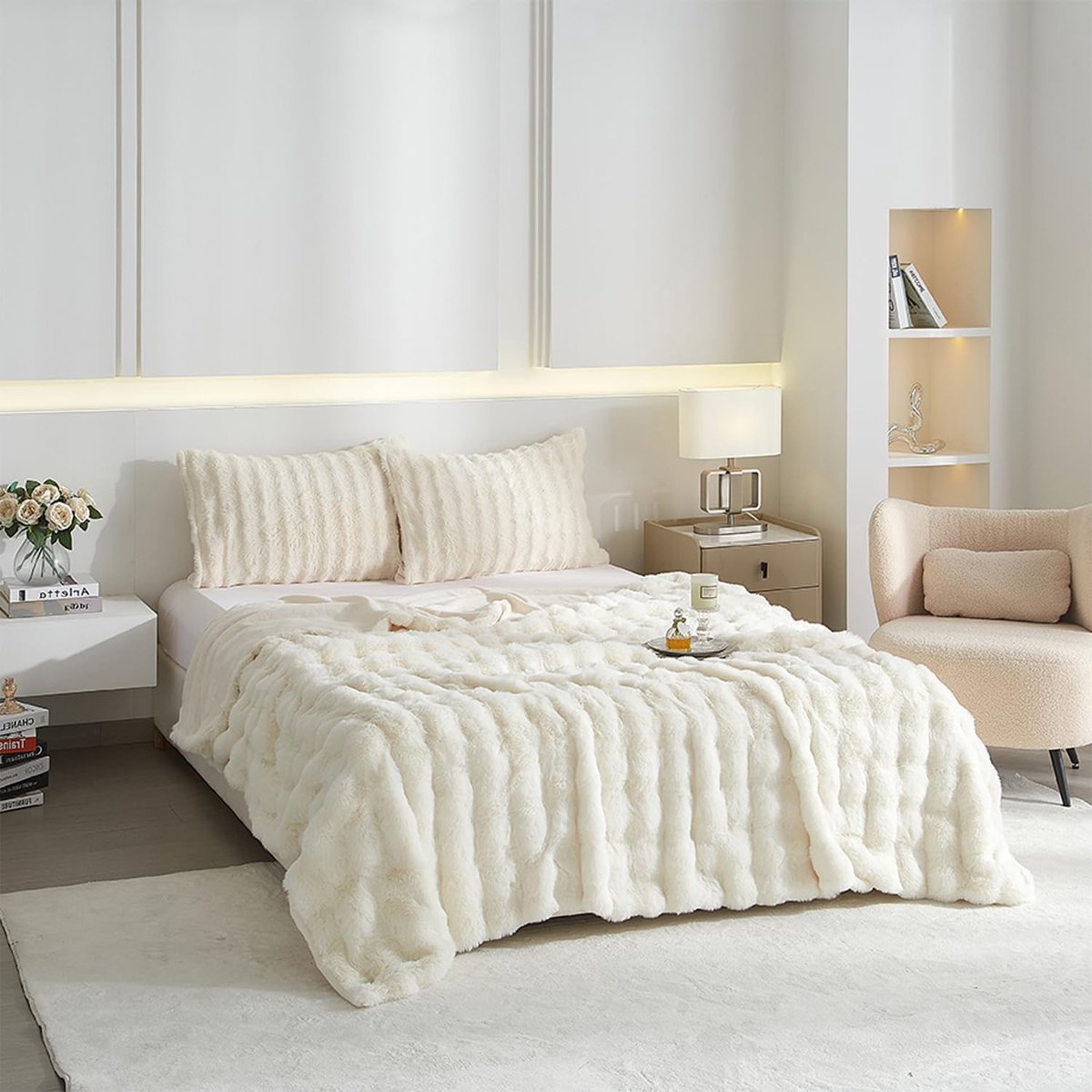 SnelShoppen - Cuddly Blanket Fluffy Rabbit Plush Fleece Dekentje 180x200 cm - Warm Witte Bedsprei voor Bank, Sofa en Slaapkamer - Perfect voor Feest,