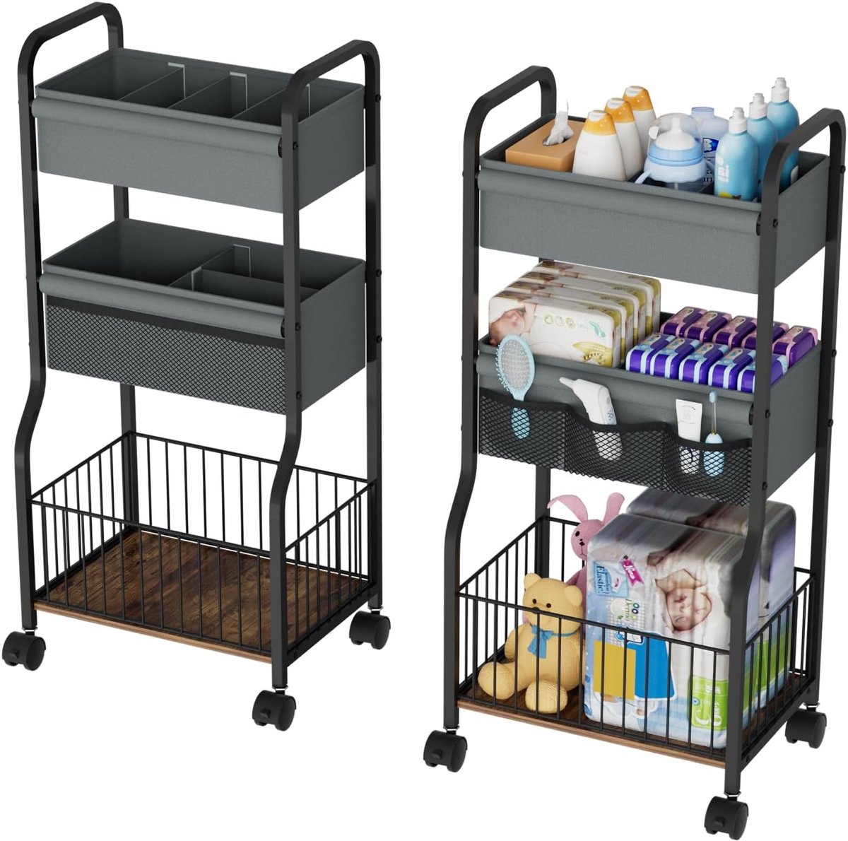 SnelShoppen - 3-lagen baby luiertas organizer en opbergwagen, multifunctionele caddy, handig voor babyspullen, praktisch voor ouders, geschikt voor th