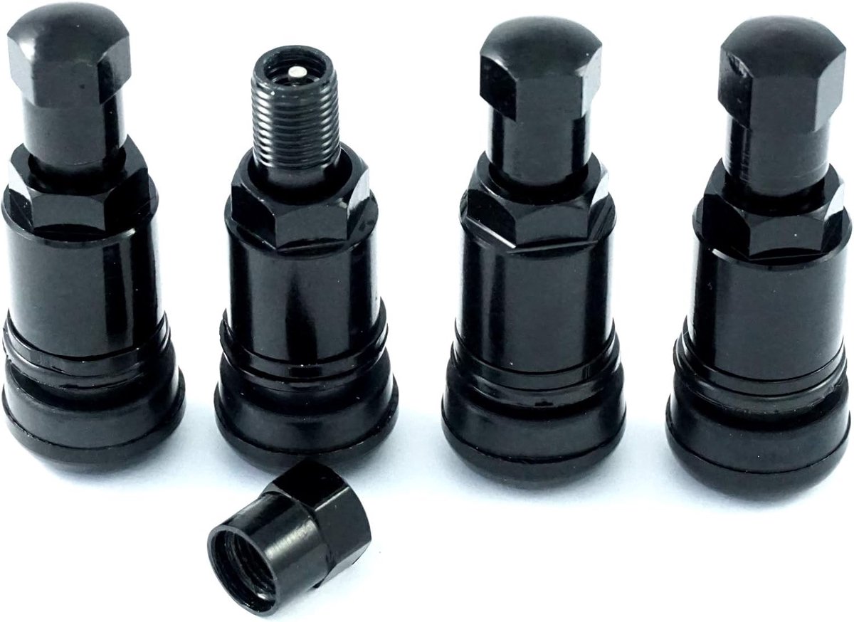 SnelShoppen - 4 Stuks Aluminium Ventiel, 11.3 mm, Velgventielen, Metalen Ventielen, Zwart, Geschikt voor Fietsen en Auto's