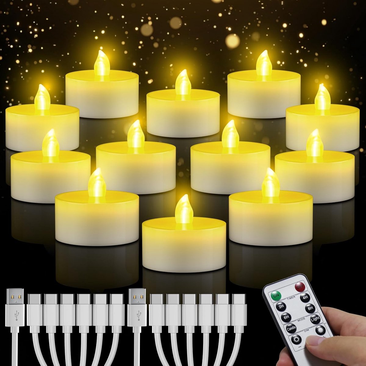 SnelShoppen - 12 Stuks Oplaadbare LED Theelichten met Afstandsbediening - Vlamloze LED Kaarsen voor Feest, Bruiloft, Halloween, Kerst en Thuisdecorati