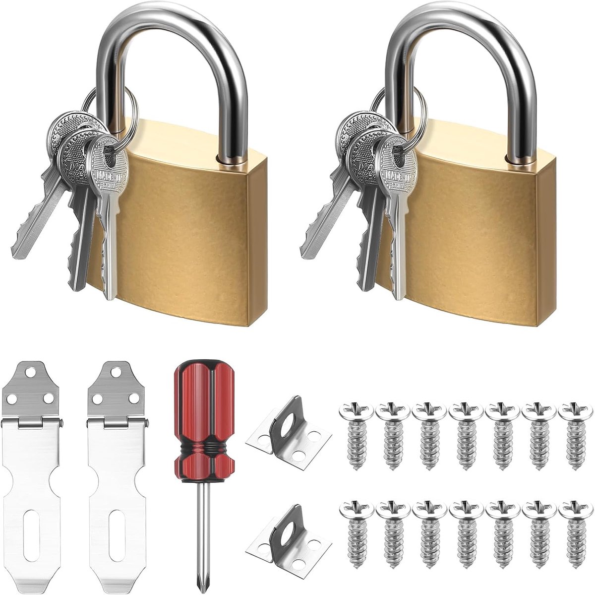 SnelShoppen - 2 x Hangsloten met Sleutel 36,7 mm | Messing Kastslot voor Koffers, Kluisjes, Bagage, Veiligheidssloten, Weerbestendig, Duurzaam, Voor T