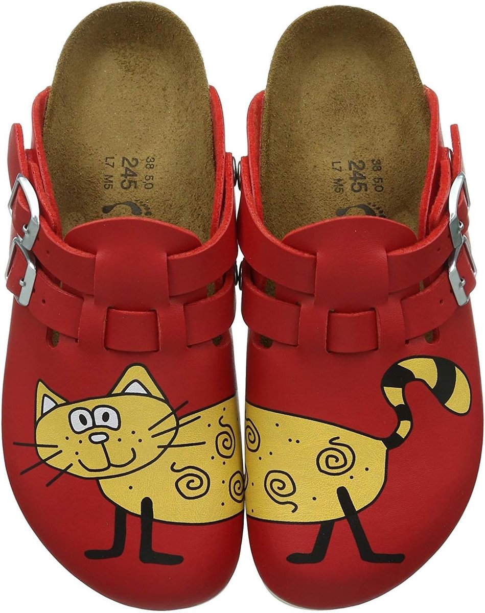 SnelShoppen - Dames Clogs, Cat Red, 41 EU - Comfortabele en Veiligheidsschoenen voor Werk, Non-Slip, Birko-Flor, Suede Inlegzool, EVA Tussenzool, Olie