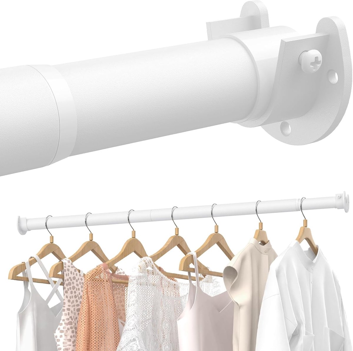 SnelShoppen - Verstelbare Kledinghanger voor Kast, 43-211 cm, Stepless Instelling, 3.2 cm Stalen Kledinghangrail voor Kasten, Wasruimte, Camper