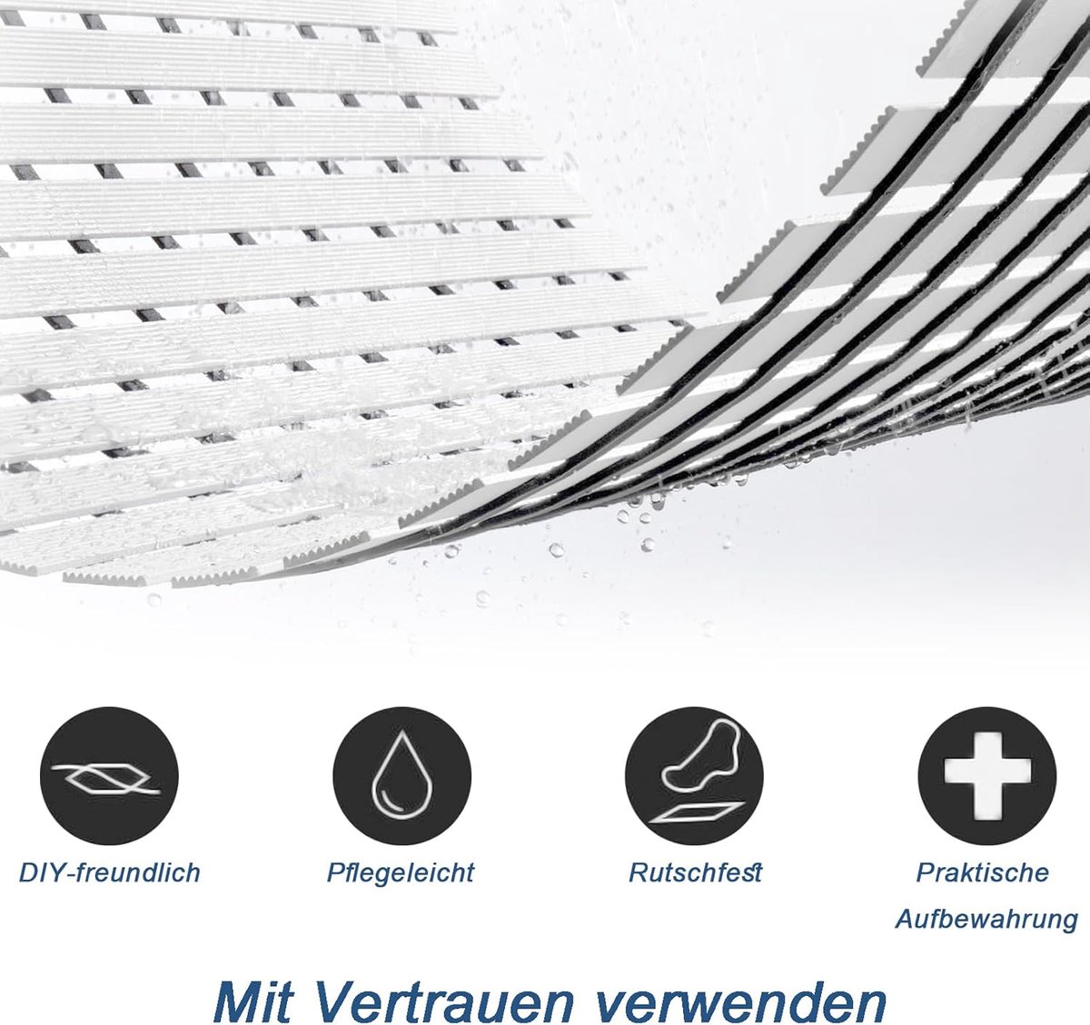 SnelShoppen - Antislip Douchemat 43 x 65 cm - Snijbare PVC Badmat - Vouwbare Douchemat voor Douche, Sauna, Hotel, Sportcentrum - Wit