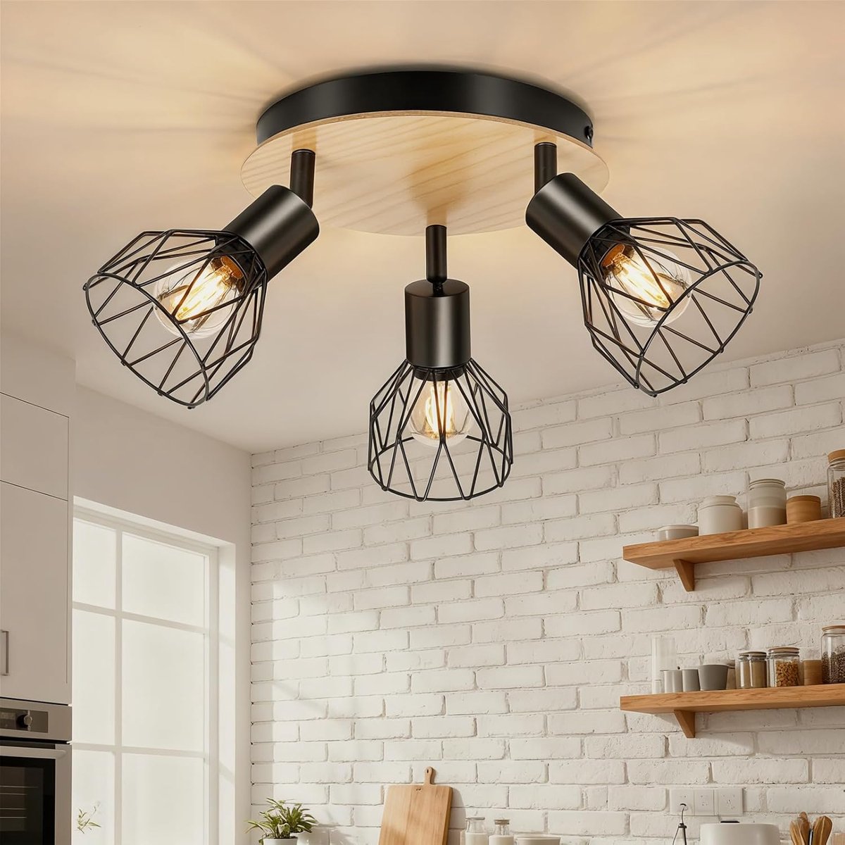 SnelShoppen - Moderne Ketom Plafondlamp met 3 Draaibare LED Lichten - Energiezuinig, Verstelbare Verlichting voor Woonkamer, Keuken, Slaapkamer - Stij