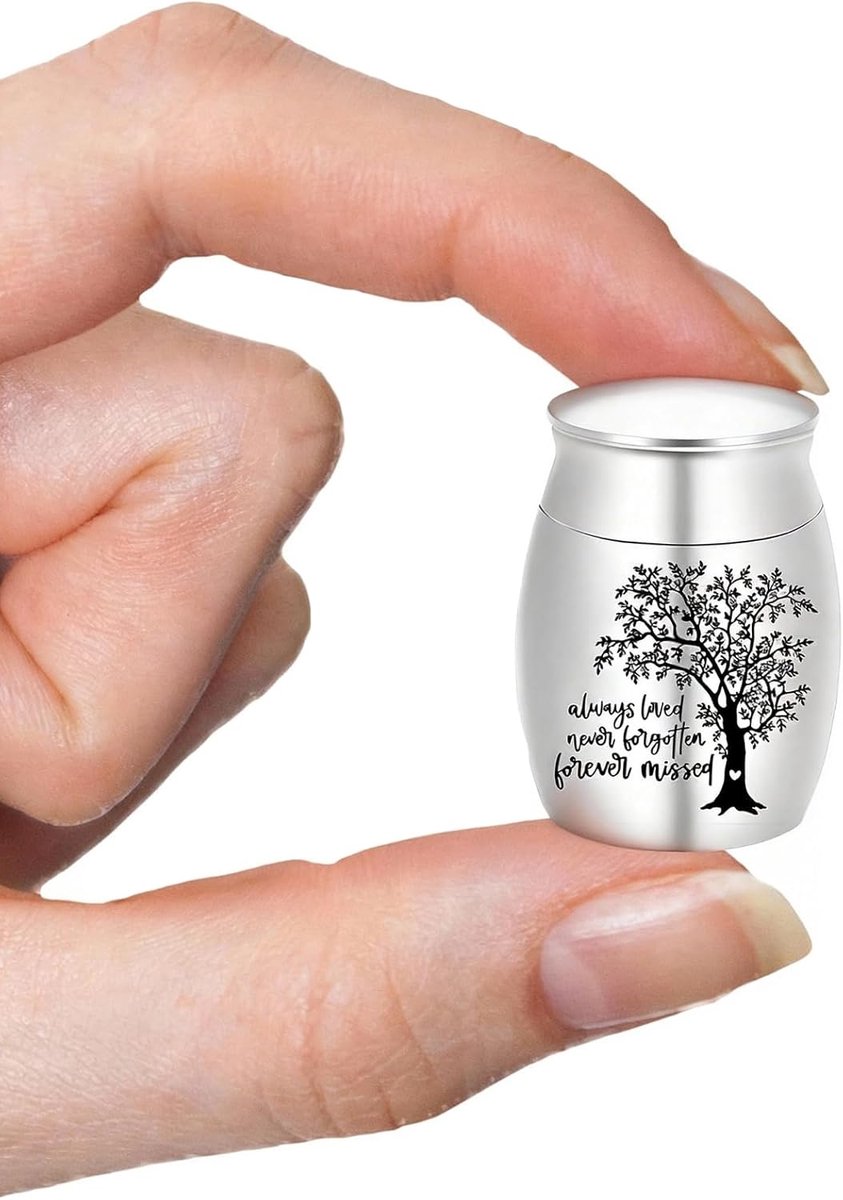 SnelShoppen - Mini Cremation Urn for Ash 4x3 cm, Klein Herinneringsurn voor Honden en Katten, RVS Met Gravering en Levensboom Symbool, Draagbare Urn v