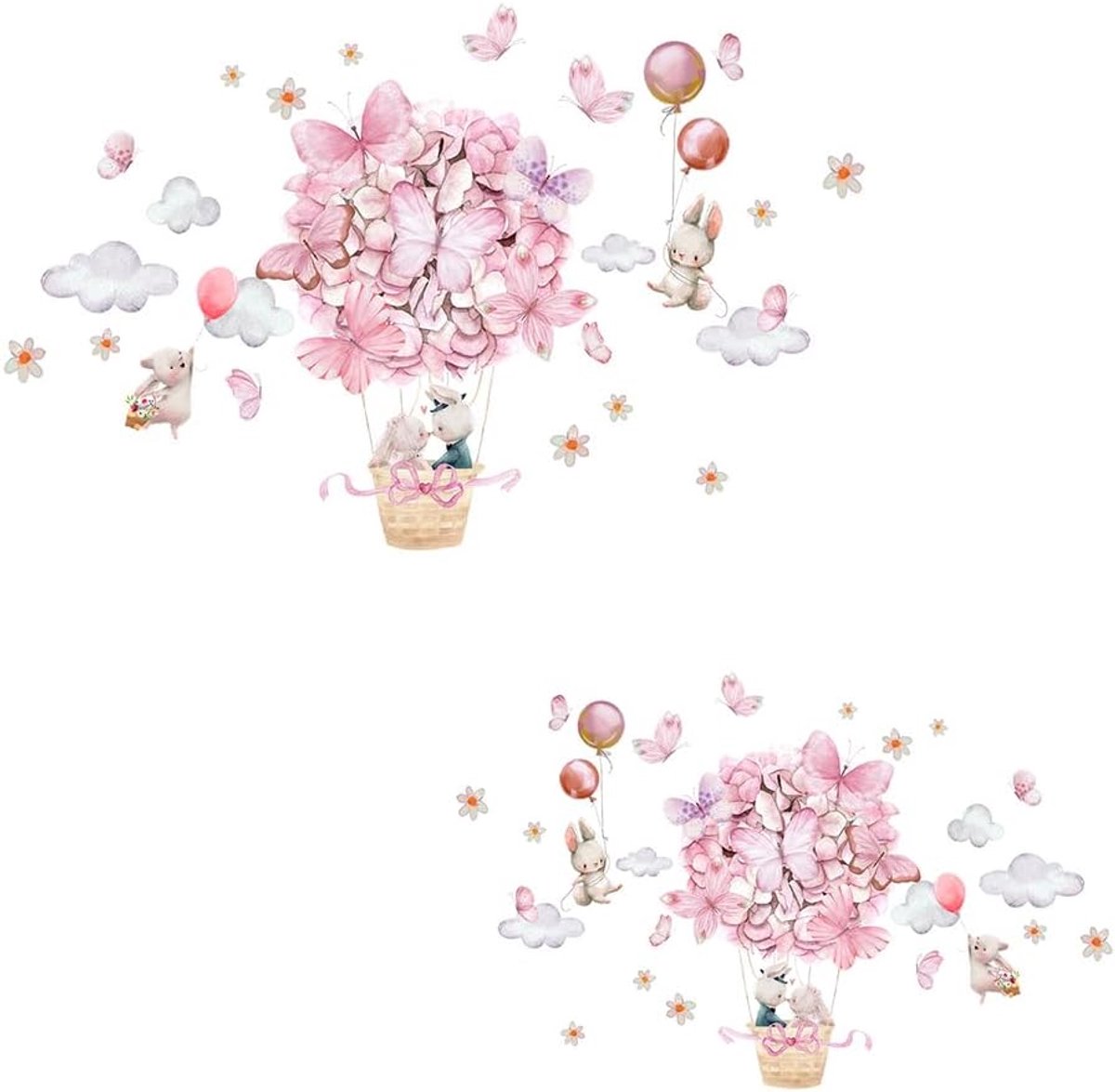 SnelShoppen - XXL Wandtattoo Kinderkamer Meisjes Roze Heteluchtballon - Wandsticker Dieren Wolken voor Babykamer - Moderne Muurdecoratie Slaapkamer -