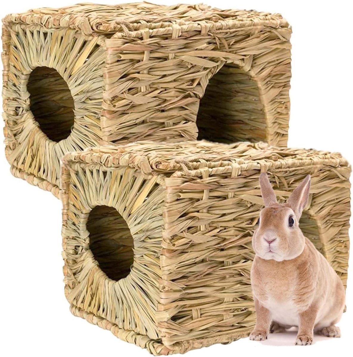 Vouwbare dierenhut van gras voor konijnen, cavia’s, gerbils en hamsters – Speelbed en schuilplaats met hooi mat Vouwbare dierenhut van gras voor konijnen, cavia’s, gerbils en hamsters – Speelbed en schuilplaats met hooi mat