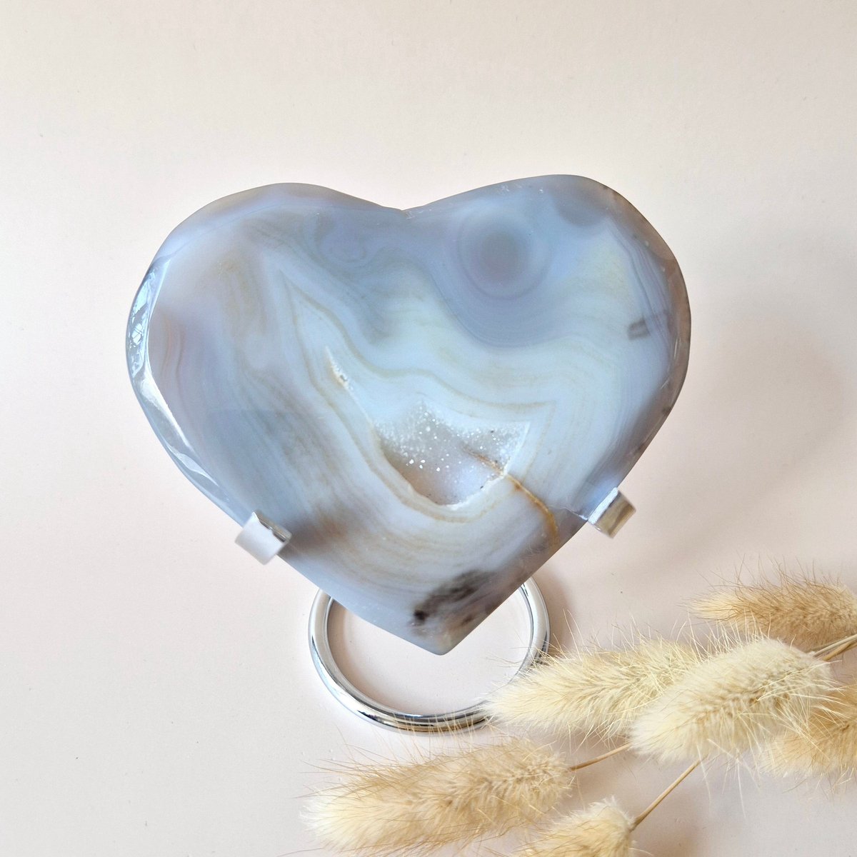 XL Druzy Grijze Agaat Edelsteen Hart – Inclusief Standaard - #7 240g 12cm