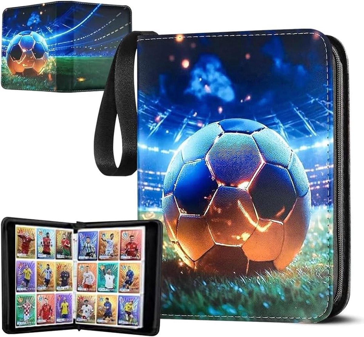Voetbal verzamelalbum voor kaarten, waterdicht PU-leer, 9 vakken en 50 pagina's, geschikt voor 900 kaarten, ideaal voor verzamelaars en fans van voetbalkaarten