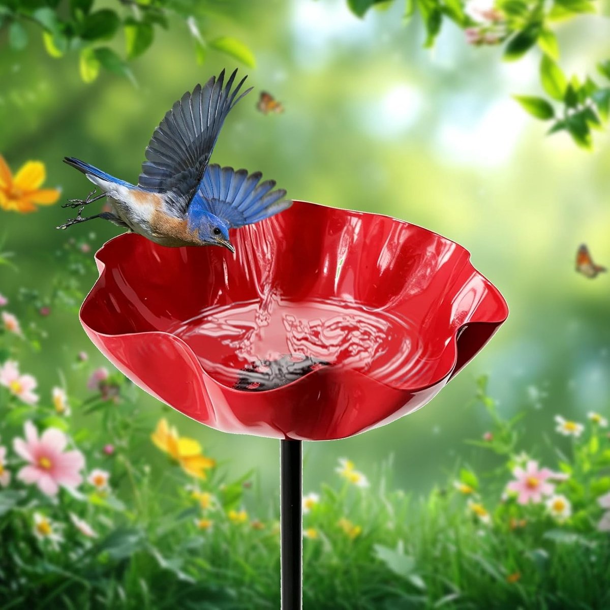 Stijlvol metalen vogelbad en bijenbad voor tuin, balkon en terras, ideaal voor tuindecoratie en insectenopvang (rood, 1 stuk)