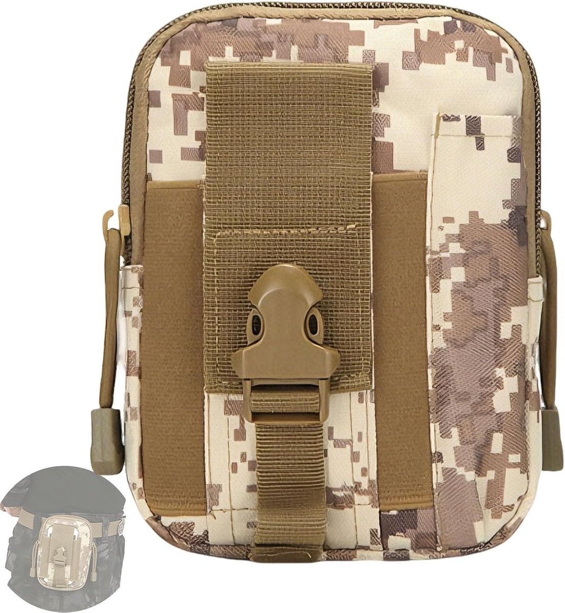 Compacte tactische riemtas van 1000D nylon, functioneel voor wandelen, kamperen en EDC-uitrusting met Molle-systeem en militaire camouflage