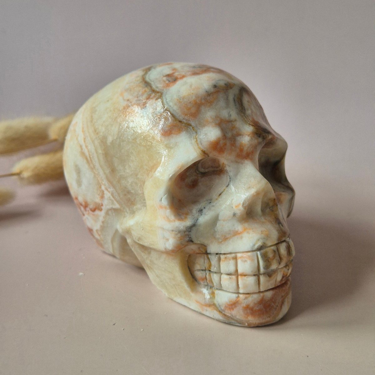 XXL Edelsteen Crazy Lace Agate Skull – 10–12 cm (688g)