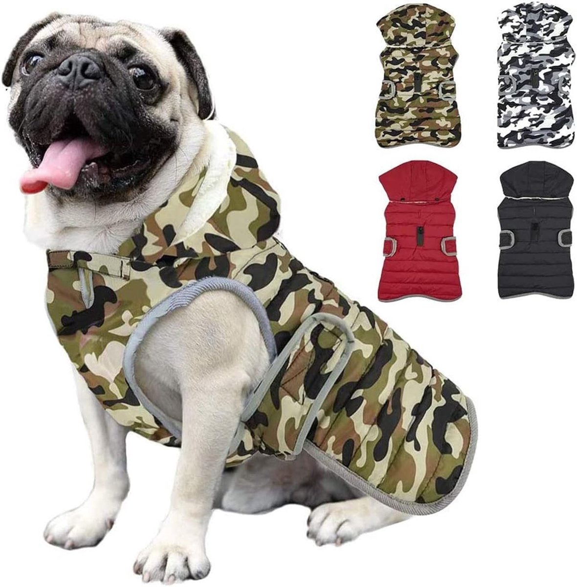 Warme Hondenjas met Afneembare Hoed, Waterdichte Winterjas voor Kleine en Middelgrote Honden, Reflecterende Fleece Hondenkleding in Groen Camouflage, XS