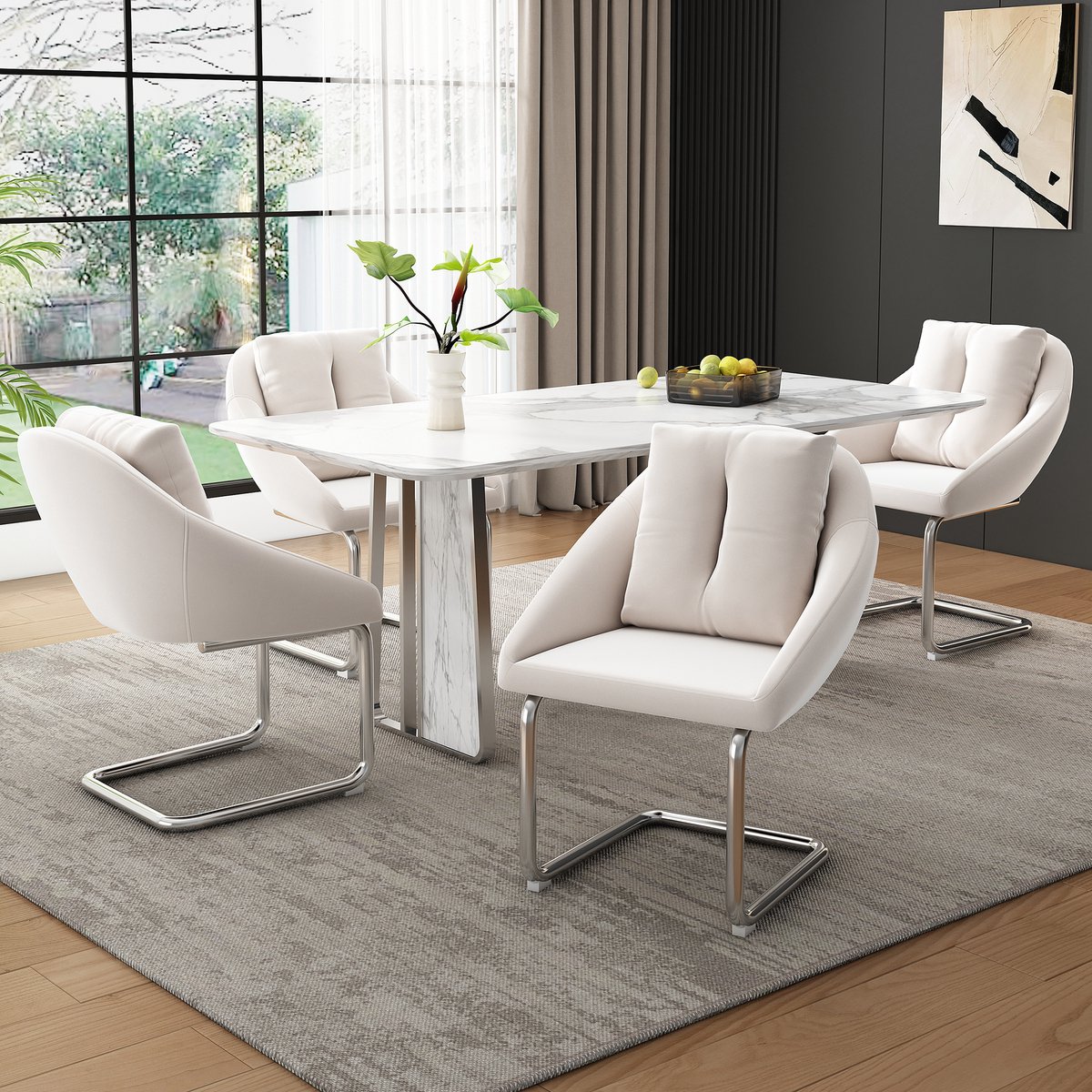 Eettafelstoel, Fluwelen eetkamerstoel, set van 4 met kussens, Eetkamerstoel, luxe draaistoel voor woonkamer en slaapkamer, Beige