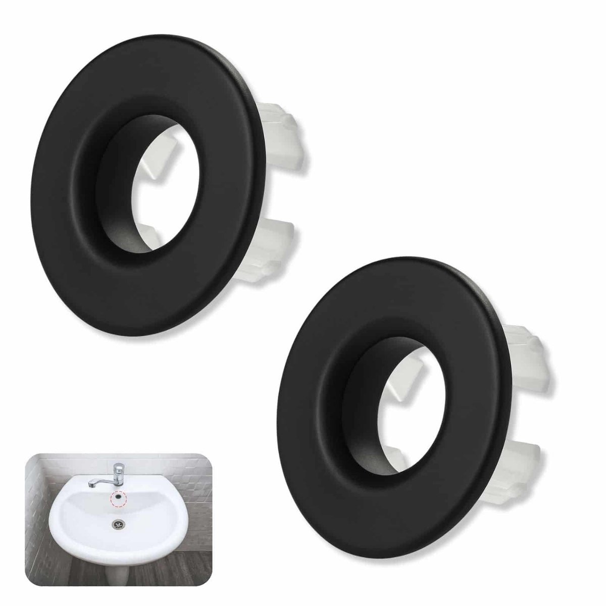 Dailygoods- Overloopring Set van 2 - Mat Zwart Koper - Geschikt voor Wastafel - Overloopgat 22-24 mm - Buitendiameter 30 mm - Hoogwaardige Afwerking - Gootsteenoverloopring