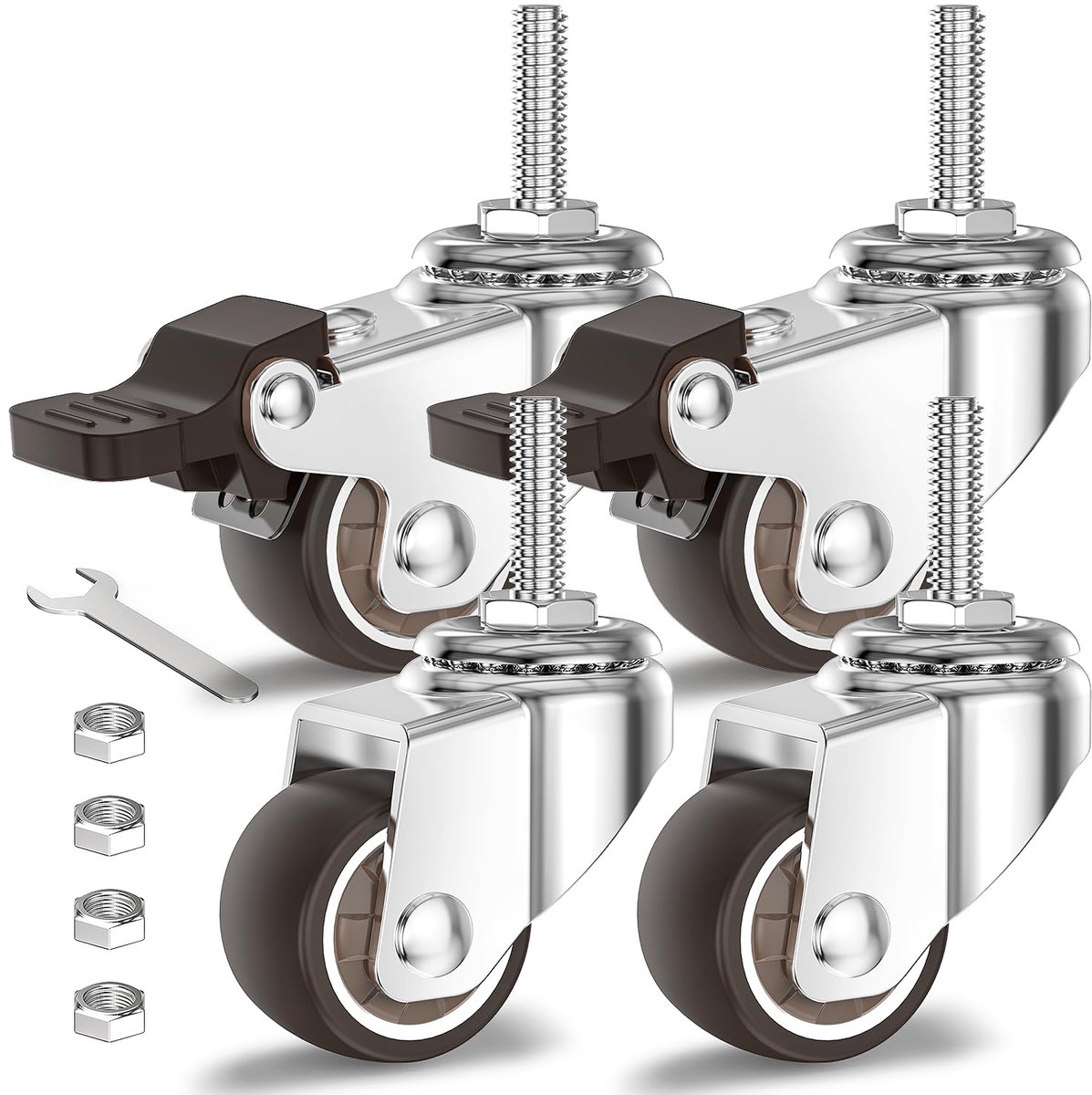 SnelShoppen - Castors Rollers voor Meubilair 25mm - Rubber Wielen met Rem - M8-1 x 20mm - Totale Laadcapaciteit 40kg - Vloerbeschermende Transportwiel