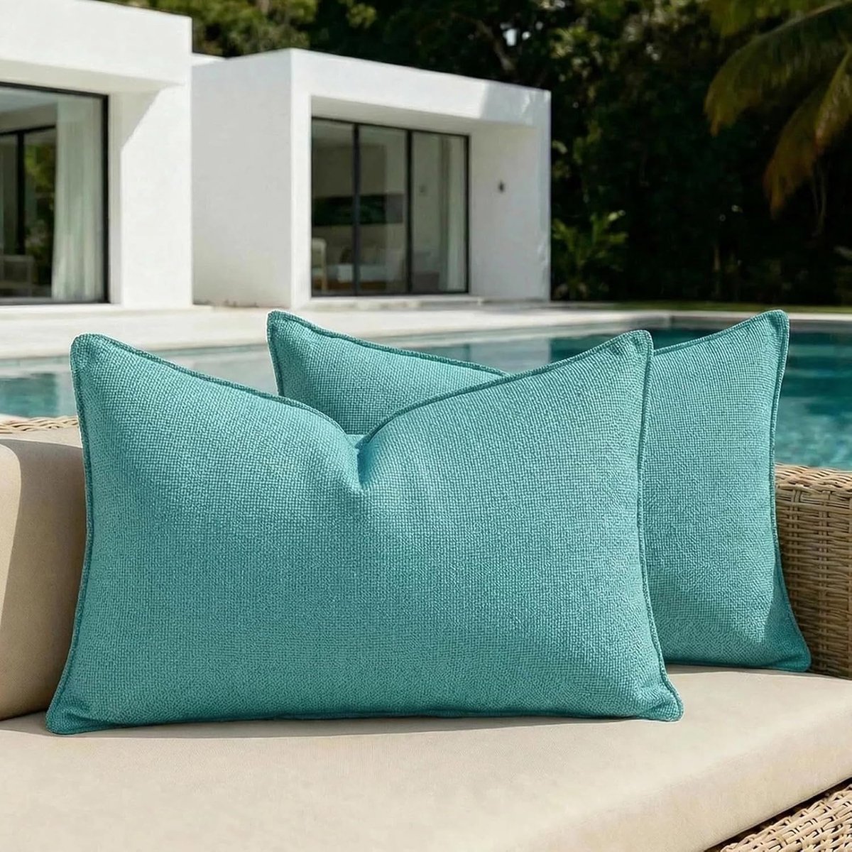 SnelShoppen - Pack van 2 Decoratieve Kussenhoezen 30 x 60 cm Zee Blauw Waterdichte Chenille Buiten Kussenhoezen voor Sofa, Tuin, Balkon, Weerbestendig
