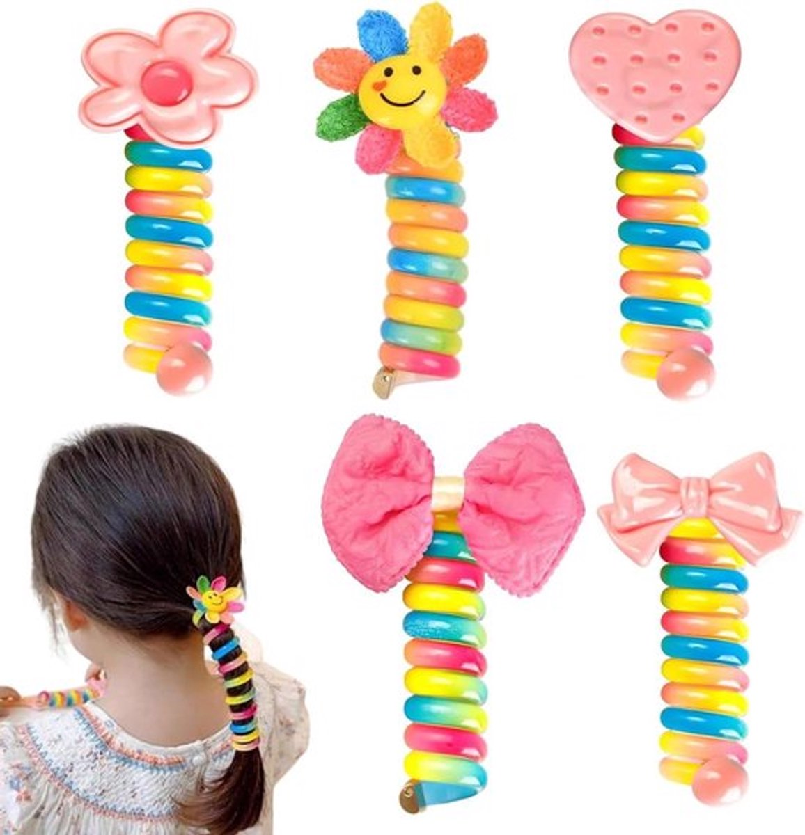 Kleurrijke spiraal haarelastiekjes voor kinderen - Set van 5