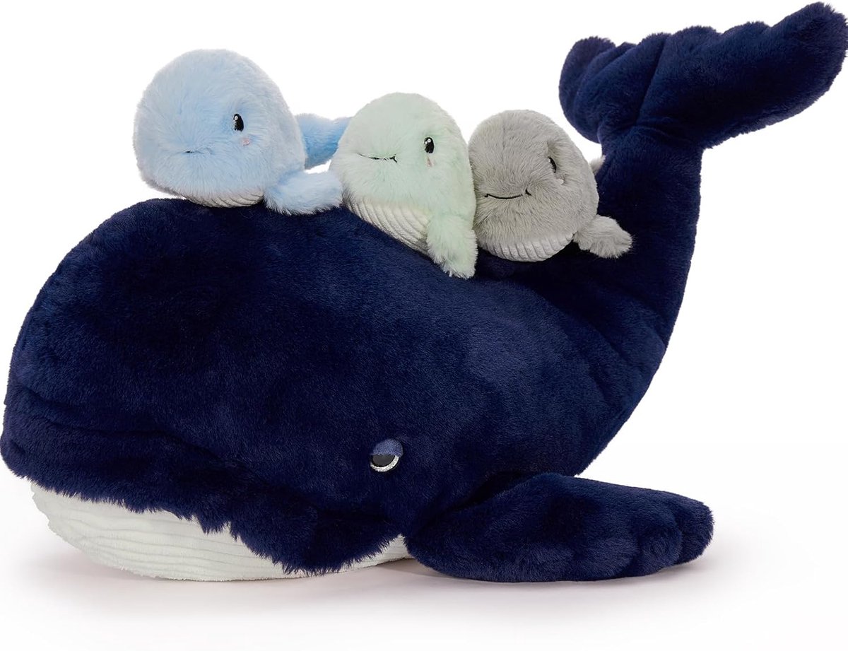 SnelShoppen - XXL MorisMos Pluche Wal met 3 Verwijderbare Baby's - Super Zacht Kussen voor Kinderen - Perfect Cadeau voor Kerst of Verjaardag - Donker