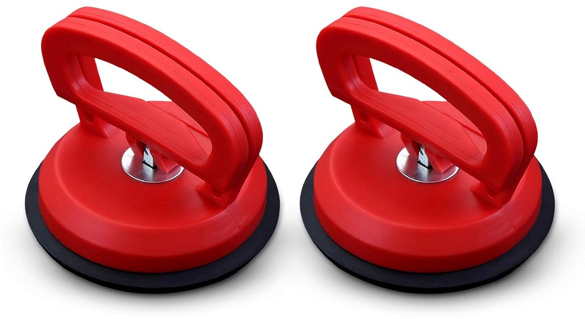 SnelShoppen - Professionele Zuignap voor Auto, 2 Stuks, D115mm, Rood, Aluminium en Rubber, Ideaal voor Glas en Tegels, Handige Ontkoppelaar en Sleufta