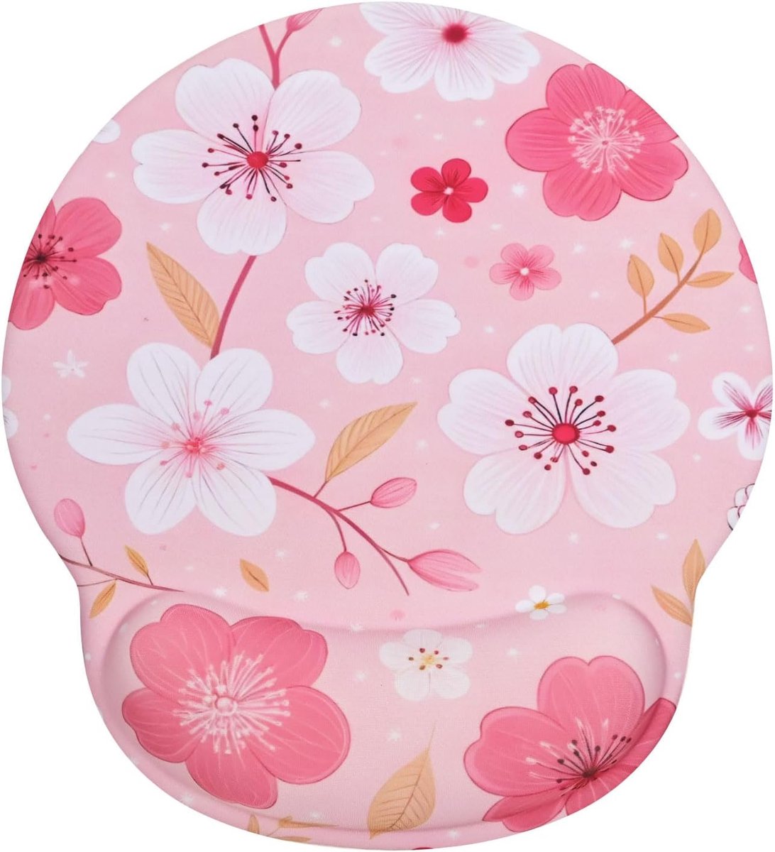 SnelShoppen - Ergonomische Muismat met Polssteun Roze Bloemen, Comfortabele Pijnverlichting, Kleine Antislip Muismat met Waterdichte Oppervlak voor Th