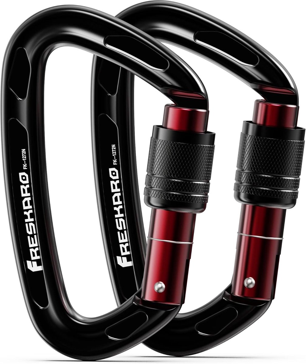 SnelShoppen - Heavy Duty Carabiner Clip 25kN UIAA & CE Gecertificeerd - Zwart, Dubbele Vergrendeling, Voor Klimmen, Outdoor Activiteiten, Indoor Gebru