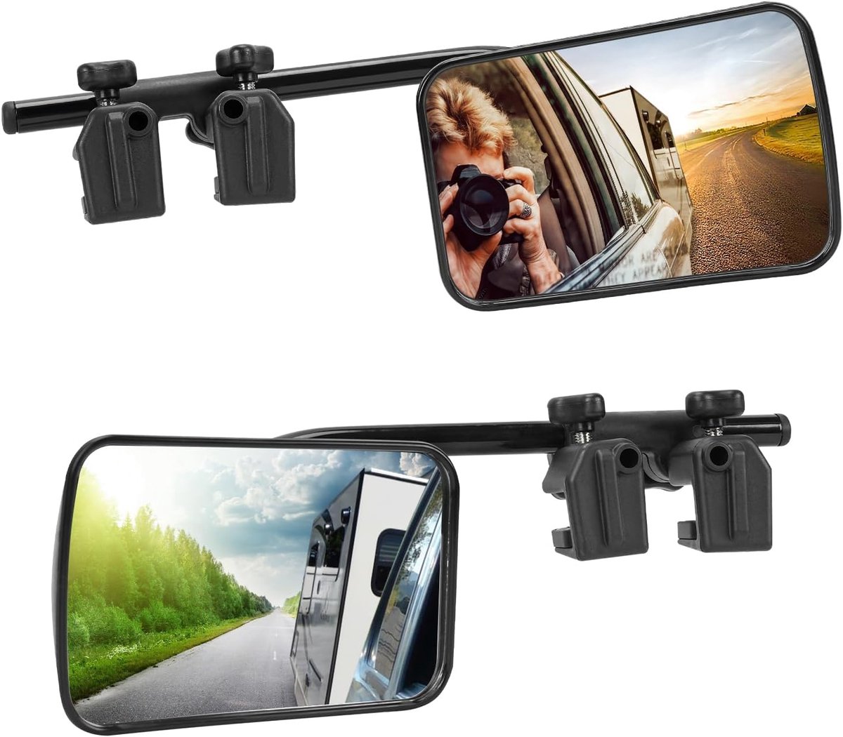 SnelShoppen - Pack van 2 Caravan Spiegels voor Auto, Universele Buitenspiegels voor Caravan, 360° Verstelbare Caravan Spiegel, Buiten Spiegel, Caravan