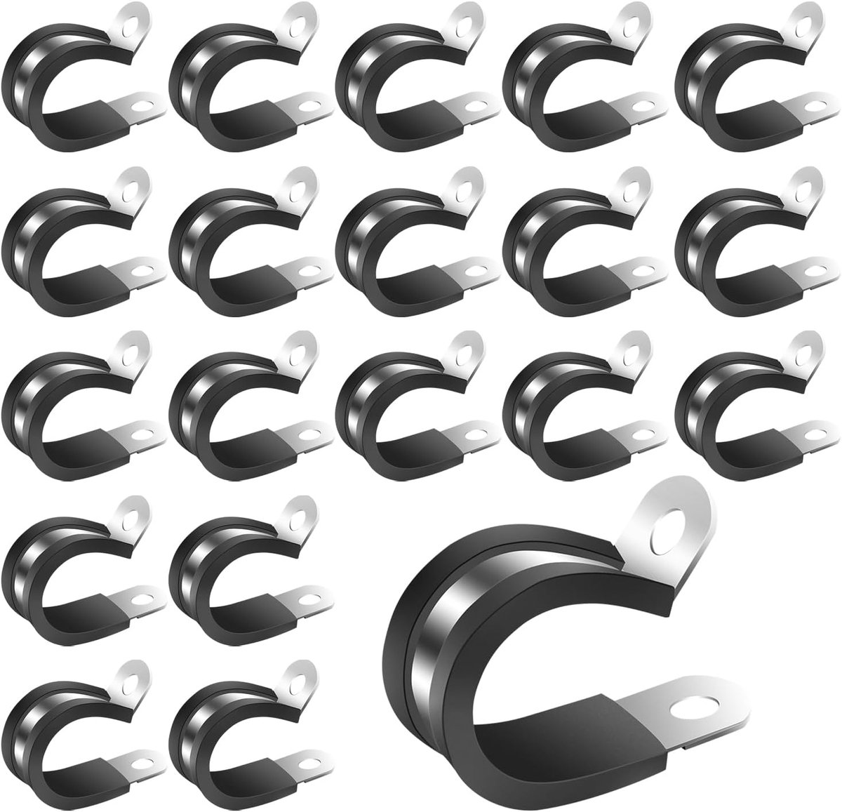 SnelShoppen - 20x 15mm P Schellen, RVS 304 met Rubber Inzet, Robuuste P Klemmen, Veelzijdige Kabel- en Buis Klem voor Beveiligde Bevestiging, Corrosie