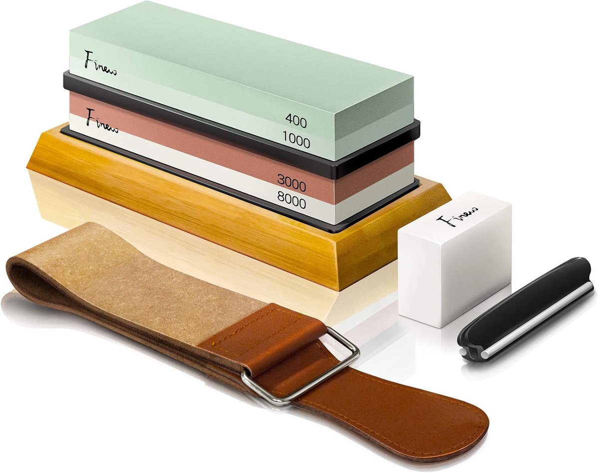 SnelShoppen - Professionele Slijpsteen Set voor Messen, Dubbelzijdige 400/1000 en 3000/8000 Slijpstenen met Antislip Bamboebasis, Vlaksteen, Hoekgelei