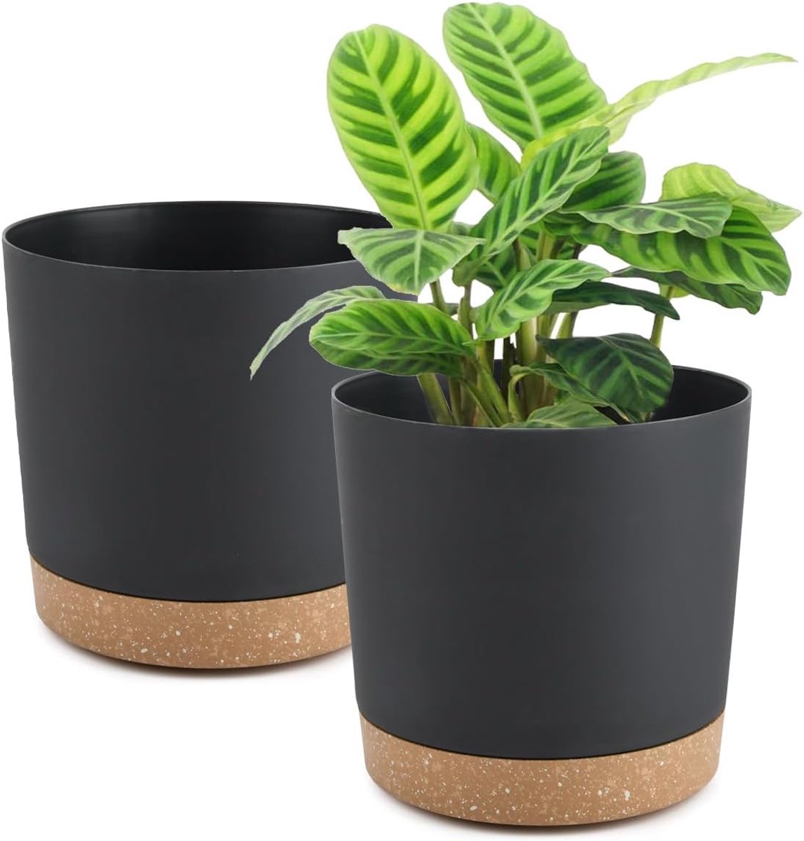 SnelShoppen - Set van 2 Bloempotten met Schotel - 20 cm Diameter - Plant Pot met Drainagegaten - Ronde Plastic Bloempotten voor Binnen en Buiten - Zwa
