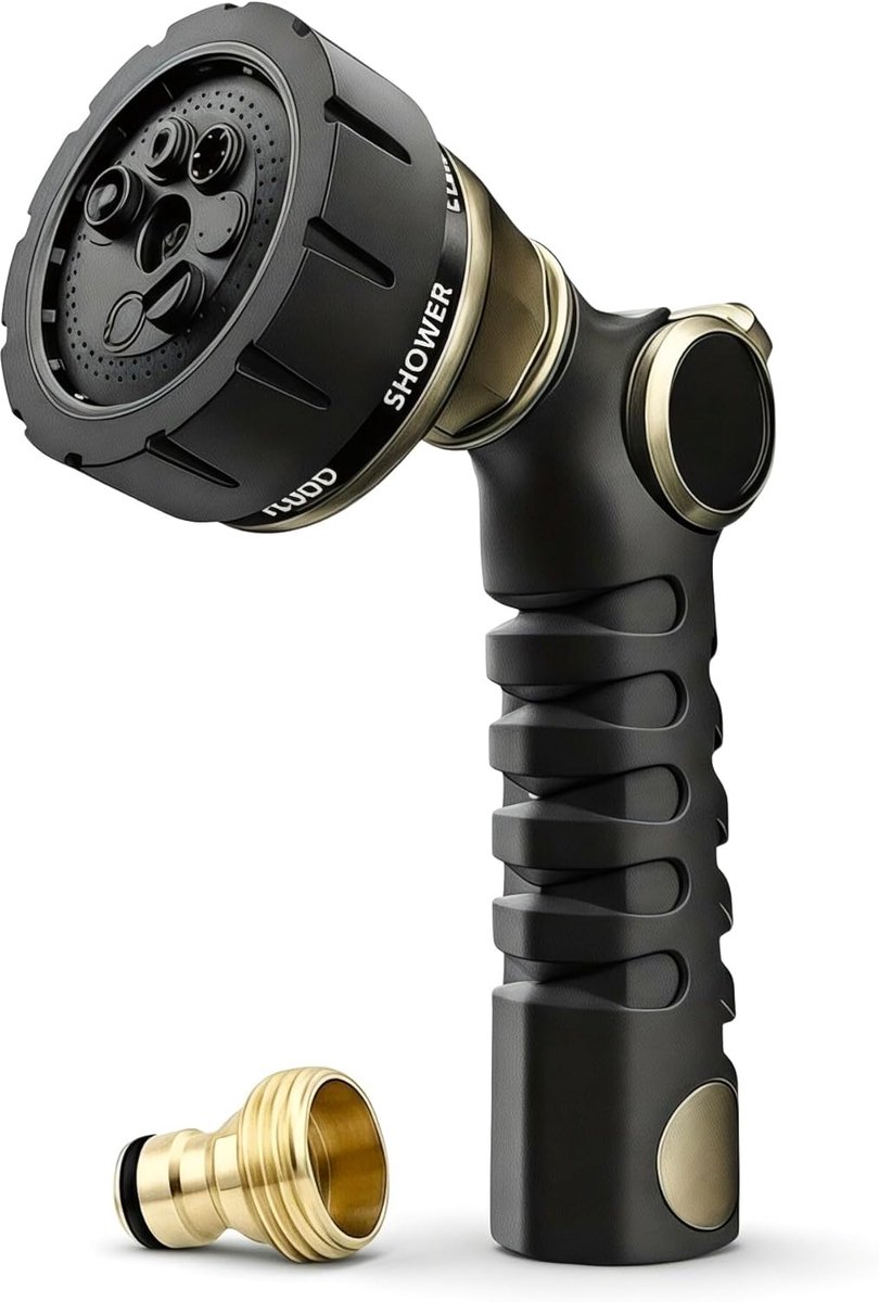 SnelShoppen - Sproeikop voor Tuinslang met 7 Modi, Tuinsproeier met Koelfunctie, Roestvrije Handdouche, Messing Adapter, Ideaal voor Tuin en Auto