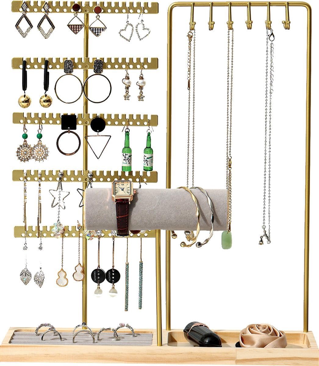 SnelShoppen - XL Sieradenhouder - Oorbellenrekje - Juwelenhouder - Organizer voor Kettingen, Armbanden en Horloges - Goud - Ideaal voor Thuis of Reize