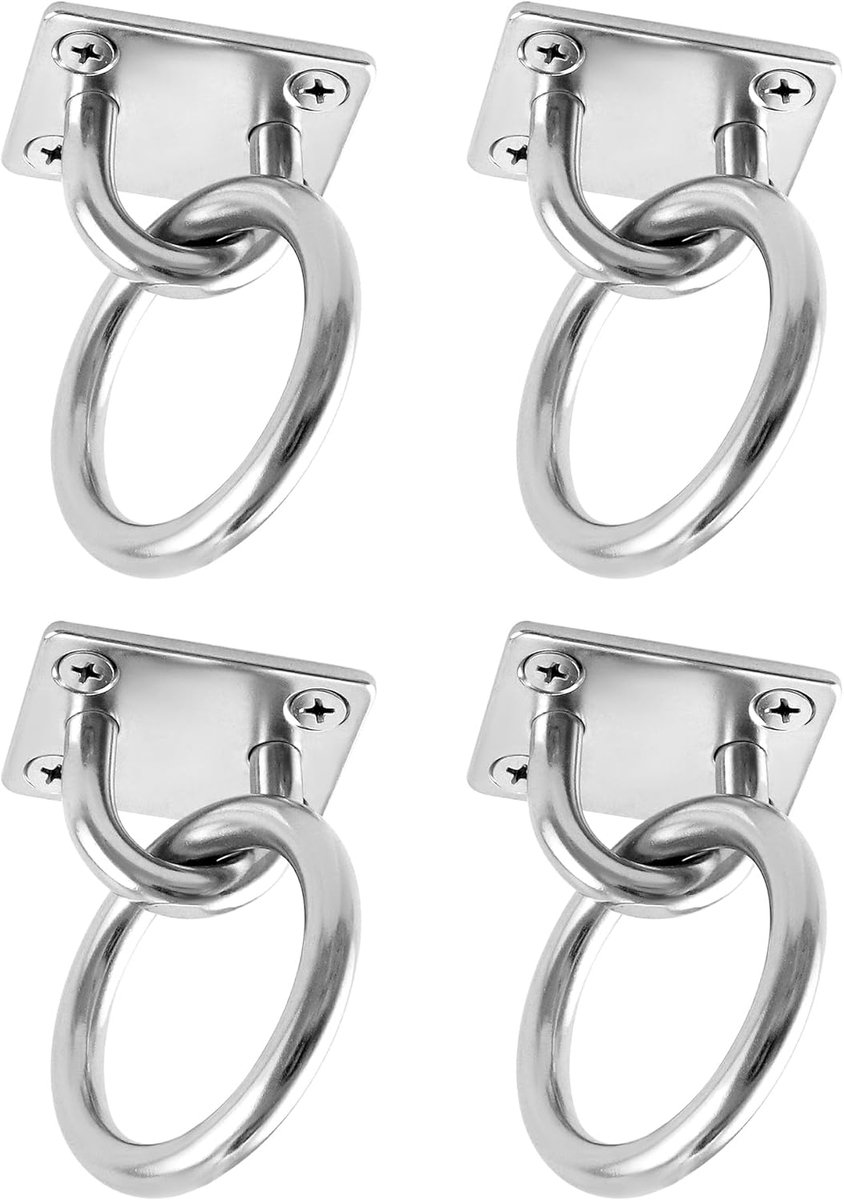SnelShoppen - Set van 8 RVS 304 Oogplaten en Ringen - 6mm Ringdiameter - 70kg Belastbaarheid - Ideaal voor Tuin, Camping, en Klussen