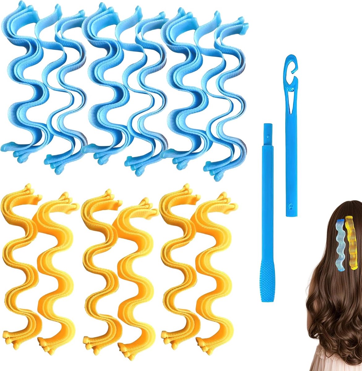 SnelShoppen - Heatless Krulspelden 36 Stuks - 30 cm Spiraal Haarkrullers Zonder Hitte in Gemengde Kleuren met Styling-Haak voor Natuurlijke Golvende K