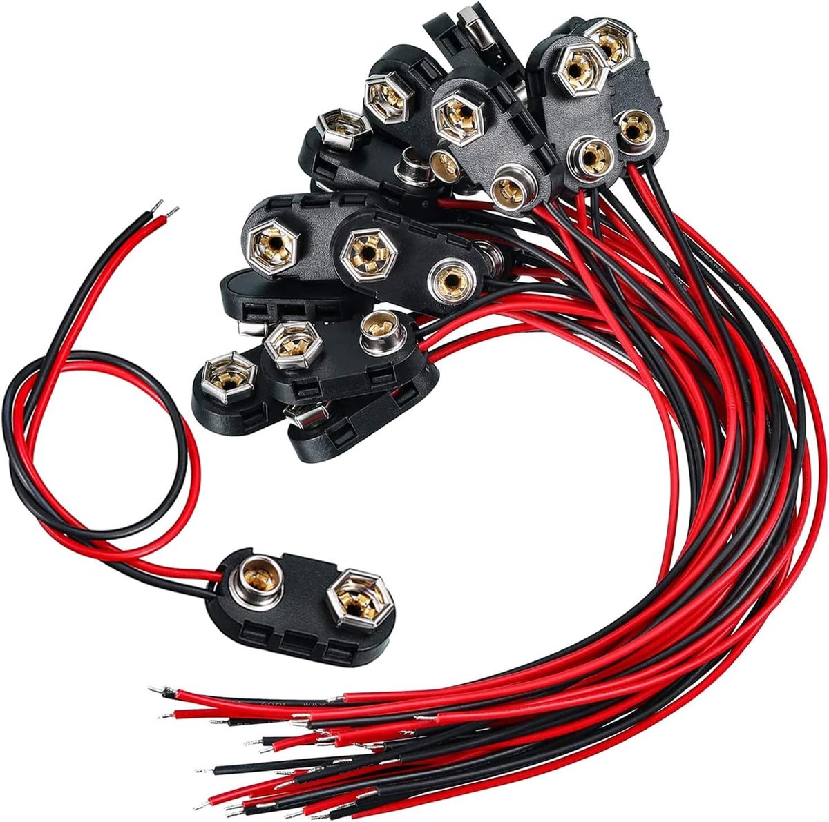 SnelShoppen - 20 Stuks 9V Batterij Clip Connectoren met 150 mm Kabels, Type I PP3 Batterij Terminals, Zwart en Rood, Ideaal voor Projecten en Reparati