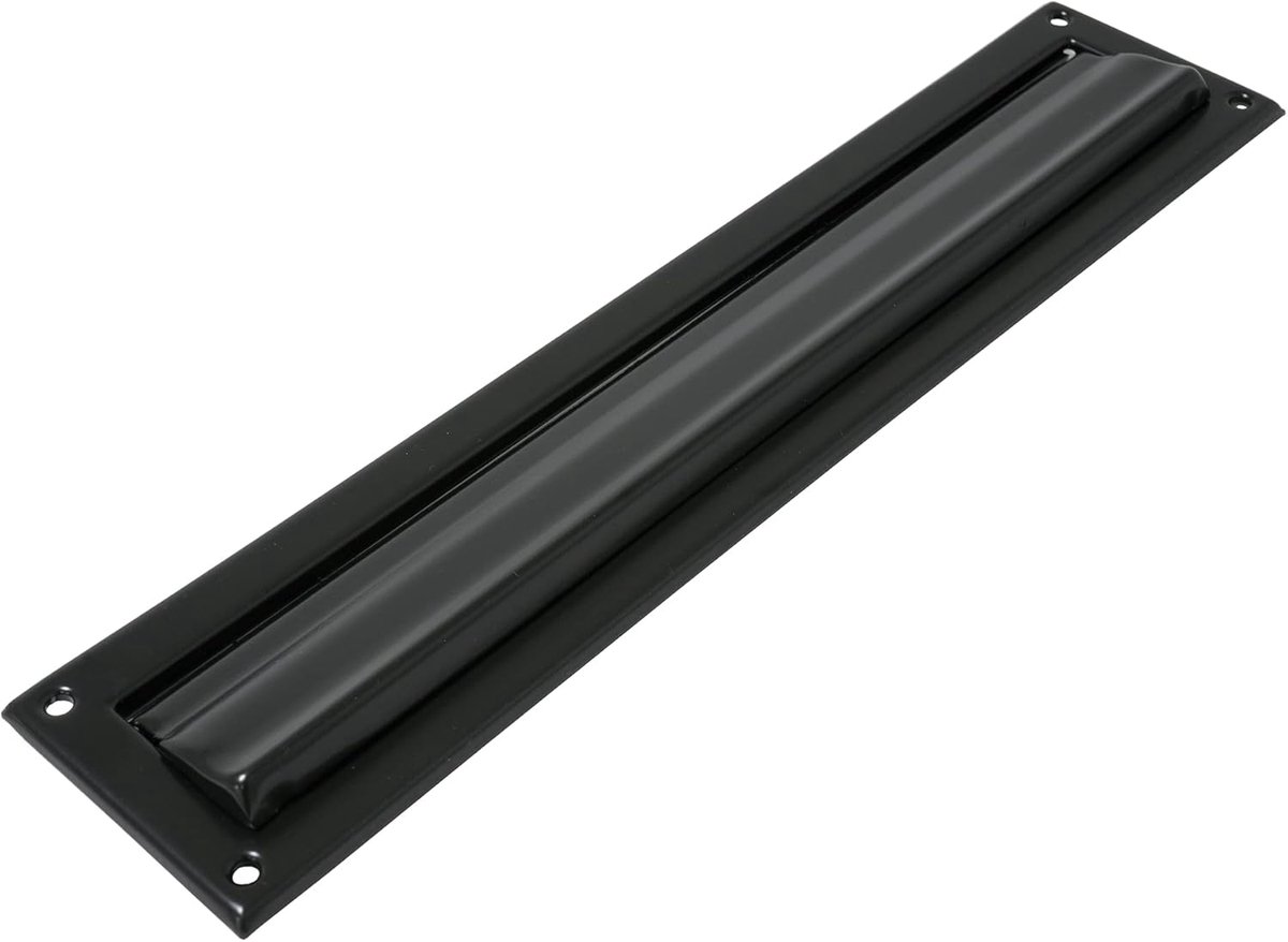SnelShoppen - Zwarte brievenbus model 2 - Wand- of deurmontage - Stalen deksel - 342 x 73 mm - Opening 312 x 43 mm - Mat zwart - Brieven slot voor bri