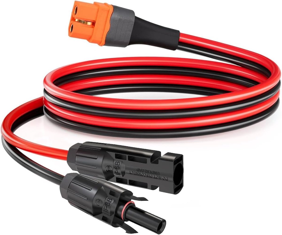 SnelShoppen - ELFCULB 10 AWG Zonnekabel 5,31 mm² - Zonneconnector Adapterkabel voor Draagbaar Powerstation - 1 m - Compatibel met EcoFlow Bluetti - Id
