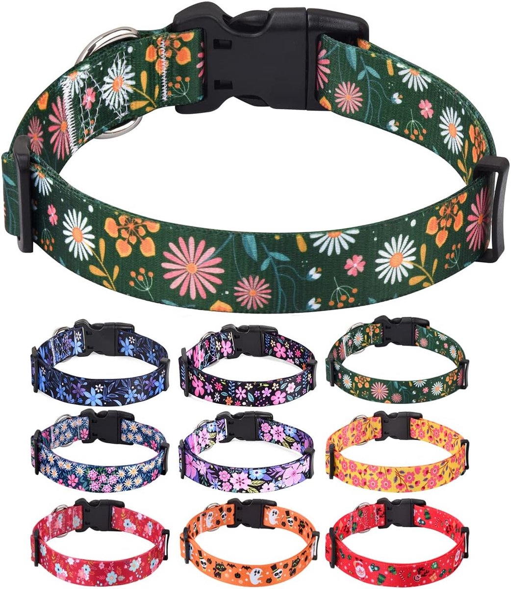 SnelShoppen - Flower Print Hondenhalsbanden, Zachte Verstelbare Hondenhalsbanden voor Kleine, Medium en Grote Honden, Bloemenpatroon voor Teefjes (Gro