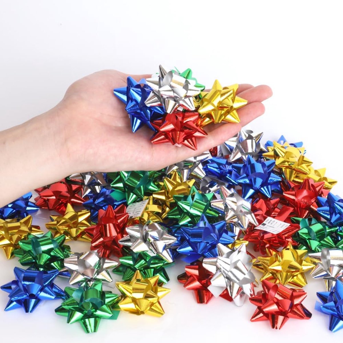 SnelShoppen - 60 Stuks Zelfklevende Ster Bogen 2" voor Cadeauverpakkingen, Feestdecoraties, Verjaardag, Kerst, Bruiloft, Valentijnsdag - Metallic Glan