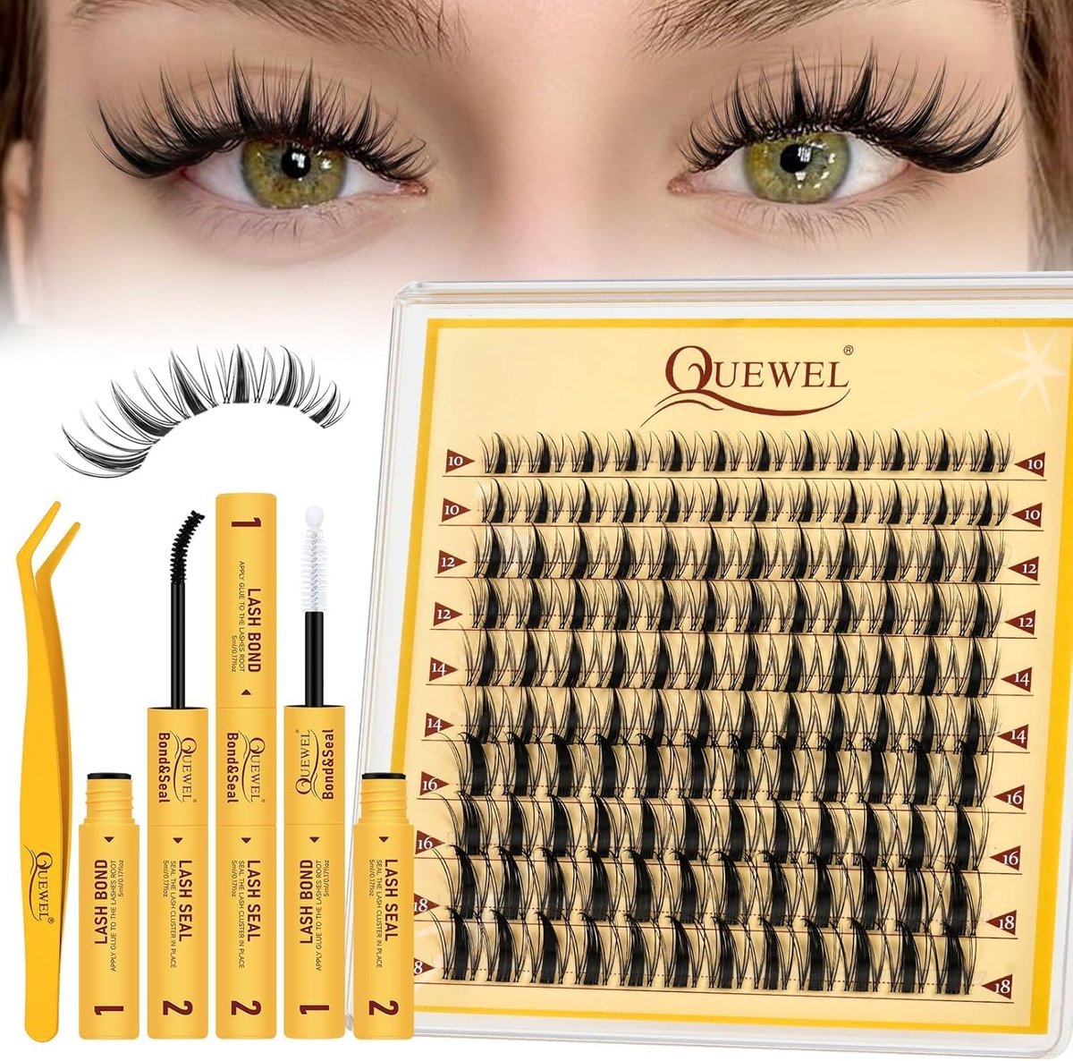SnelShoppen - Eyelash Extension Set 120 Pcs Lashes Mix 10-18 mm met Eyelash Glue en Tweezers - DIY Manga Cluster Wimpers voor Feesten en Dagelijks Geb
